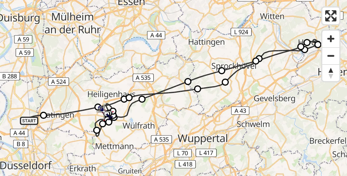 Flugroute Polizeihubschrauber Düsseldorf Flughafen - Meiersberg Flugplatz, 19 April 2026, 04:49