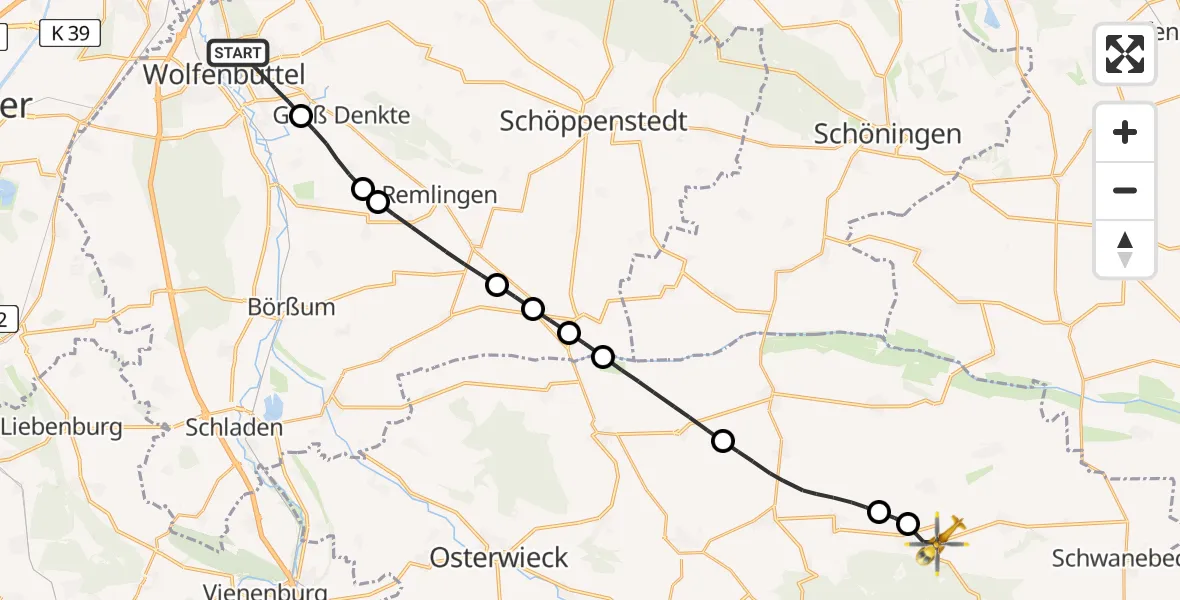 Flugroute Rettungshubschrauber Wolfenbüttel - Huy, 19 April 2026, 05:47