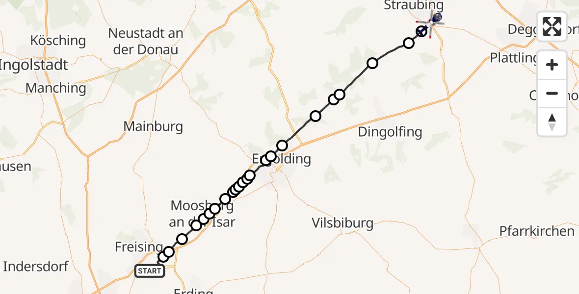 Flugroute Polizeihubschrauber München Flughafen - Aiterhofen, 19 April 2026, 05:49