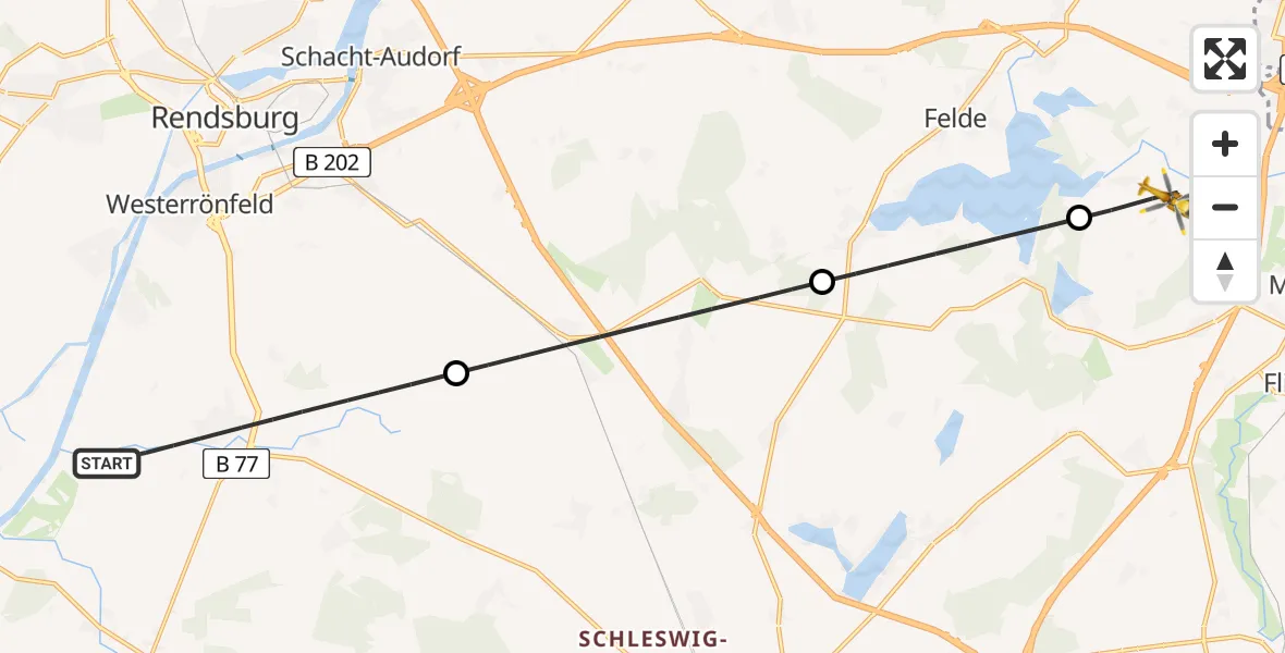 Flugroute Ambulanzhubschrauber Jevenstedt - Rodenbek, 19 April 2026, 05:52
