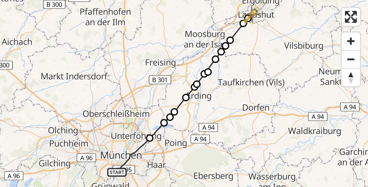 Routekaart van de vlucht: Rettungshubschrauber nach Landshut, Kampenwandweg