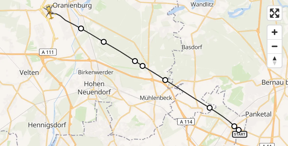 Flugroute Rettungshubschrauber Helios Clinic Berlin-Buch - Oranienburg, 19 April 2026, 06:12