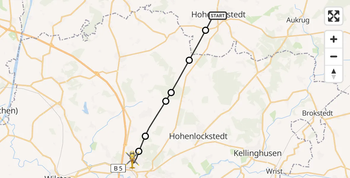 Flugroute Ambulanzhubschrauber Hohenwestedt - Itzehoe, 19 April 2026, 07:03