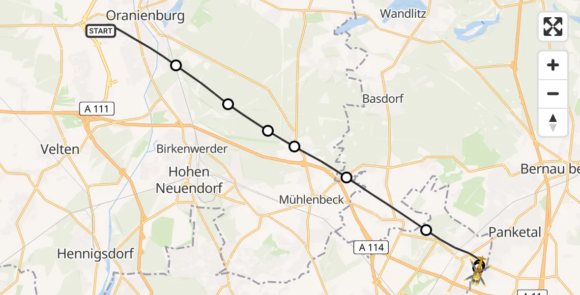 Flugroute Rettungshubschrauber Oranienburg - Helios Clinic Berlin-Buch, 19 April 2026, 07:14