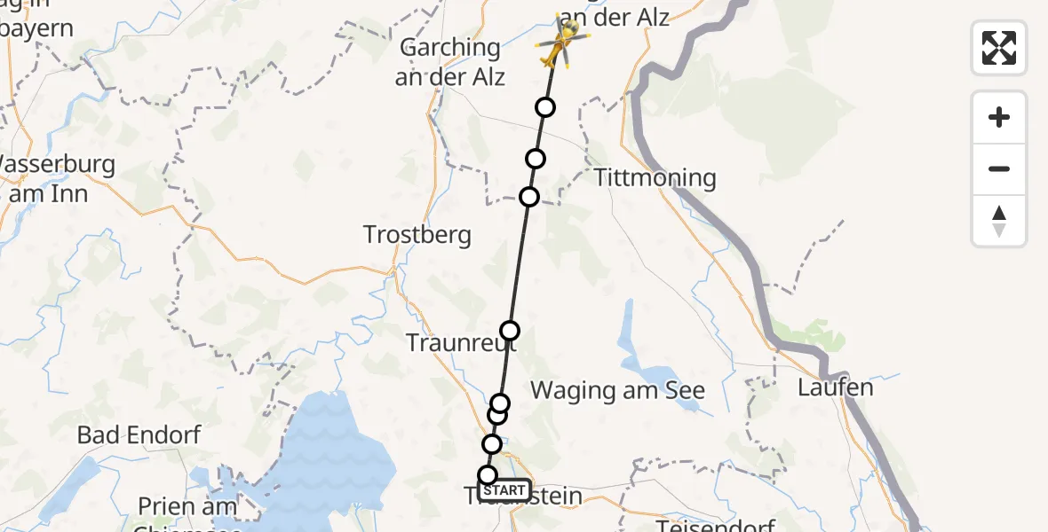 Flugroute Rettungshubschrauber Traunstein Hospital - Burgkirchen a.d.Alz, 19 April 2026, 07:15