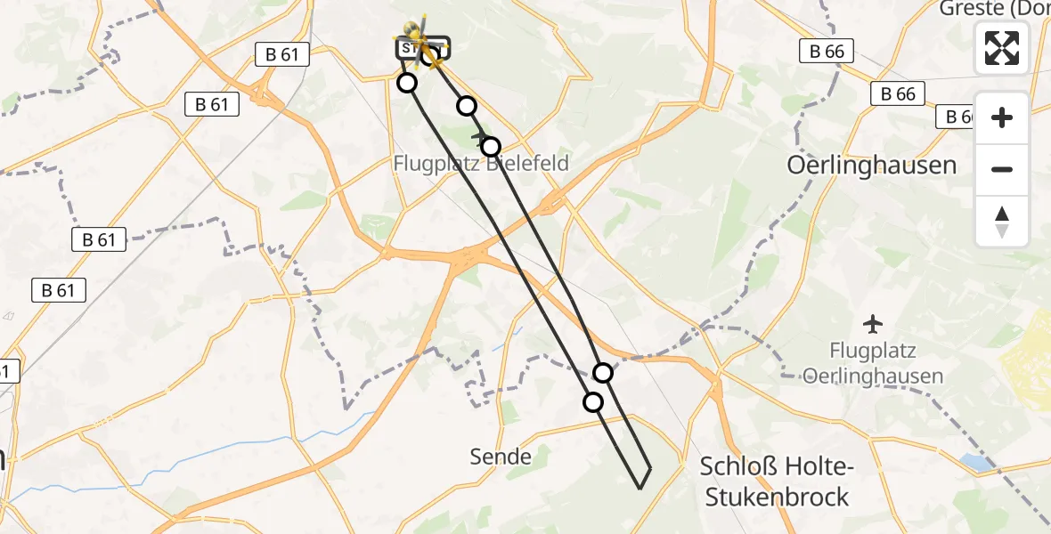 Flugroute Rettungshubschrauber Luftrettungszentrum Bielefeld - Luftrettungszentrum Bielefeld, 19 April 2026, 07:36