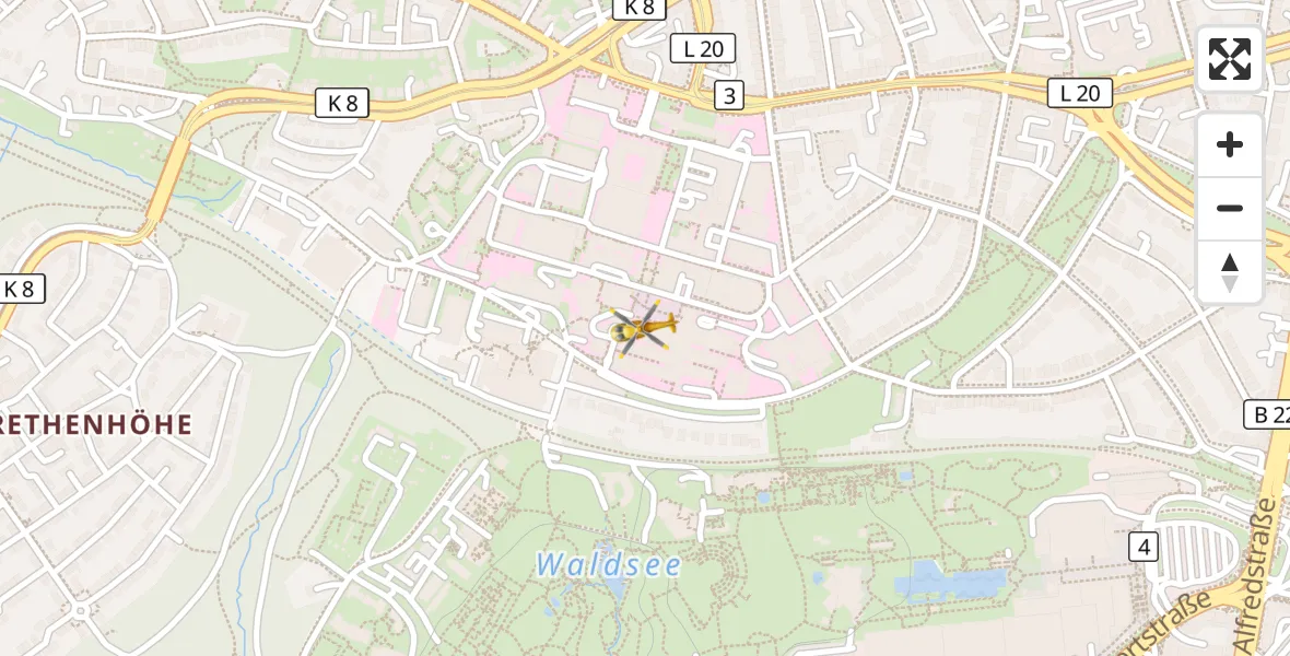 Flugroute Ambulanzhubschrauber Essen - Essen, 19 April 2026, 07:50