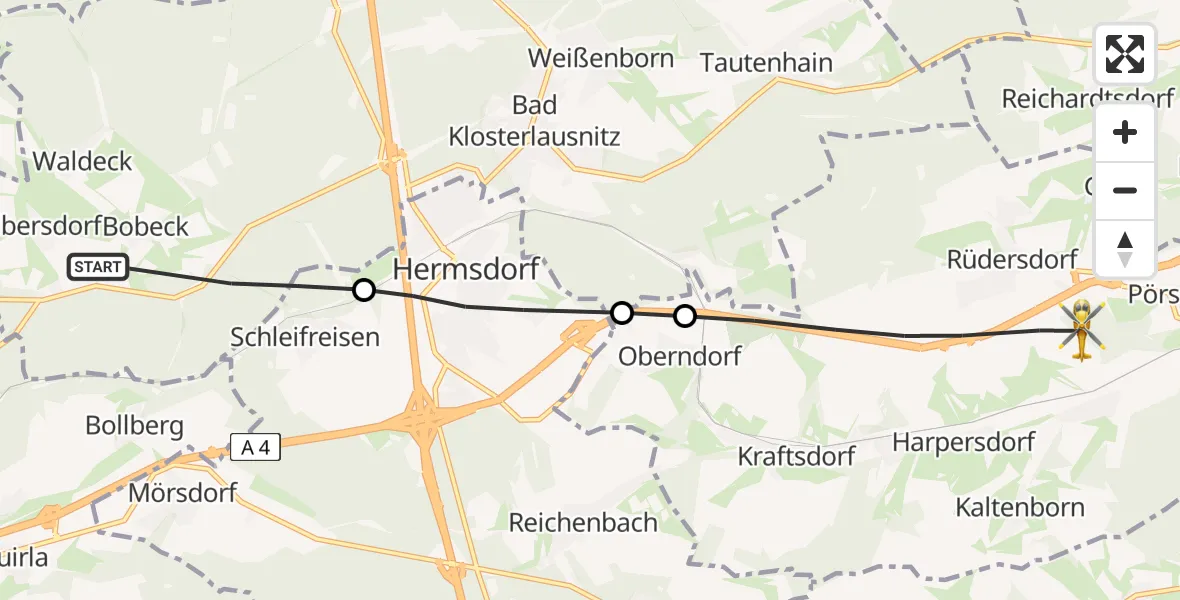 Flugroute Rettungshubschrauber Bobeck - Kraftsdorf, 19 April 2026, 07:53