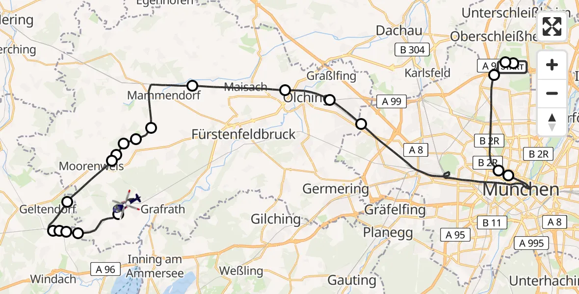 Flugroute Polizeihubschrauber Oberschleißheim - Kottgeisering, 19 April 2026, 07:57