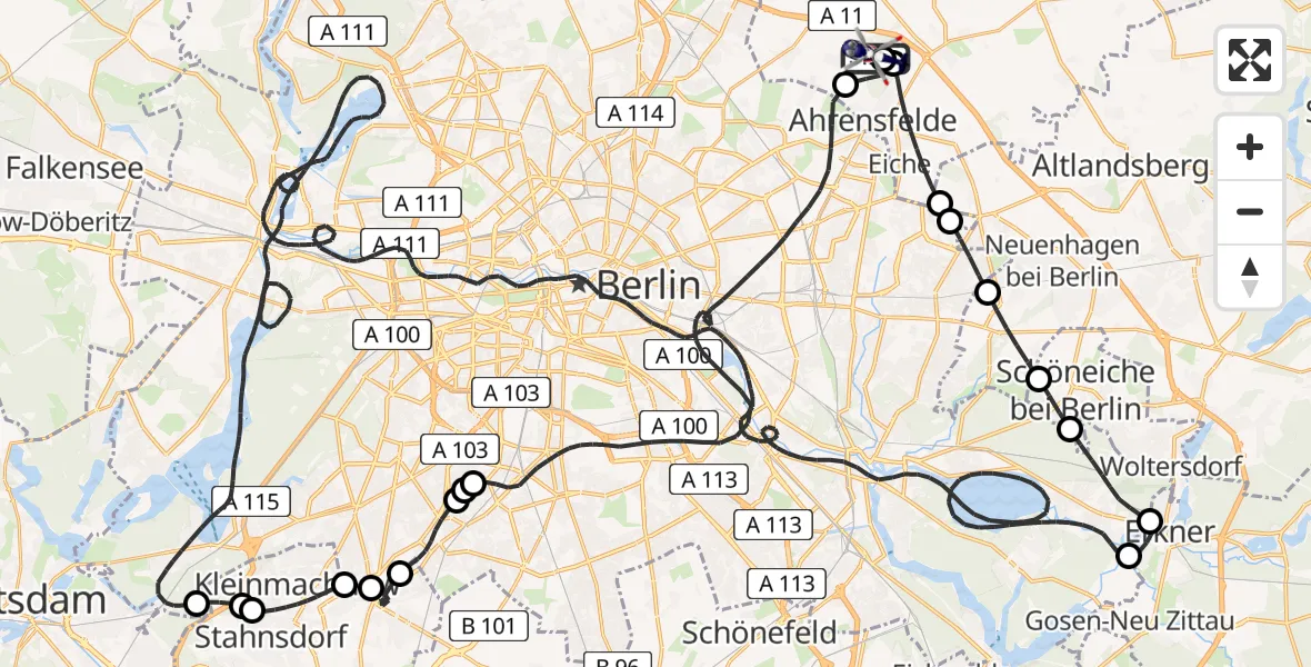 Flugroute Polizeihubschrauber Ahrensfelde Hubschrauberlandeplatz - Ahrensfelde Hubschrauberlandeplatz, 19 April 2026, 08:06