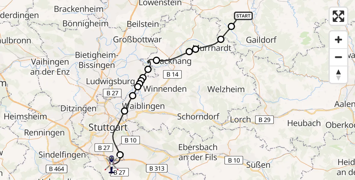 Flugroute Polizeihubschrauber Rosengarten - Flughafen Stuttgart, 19 April 2026, 08:11