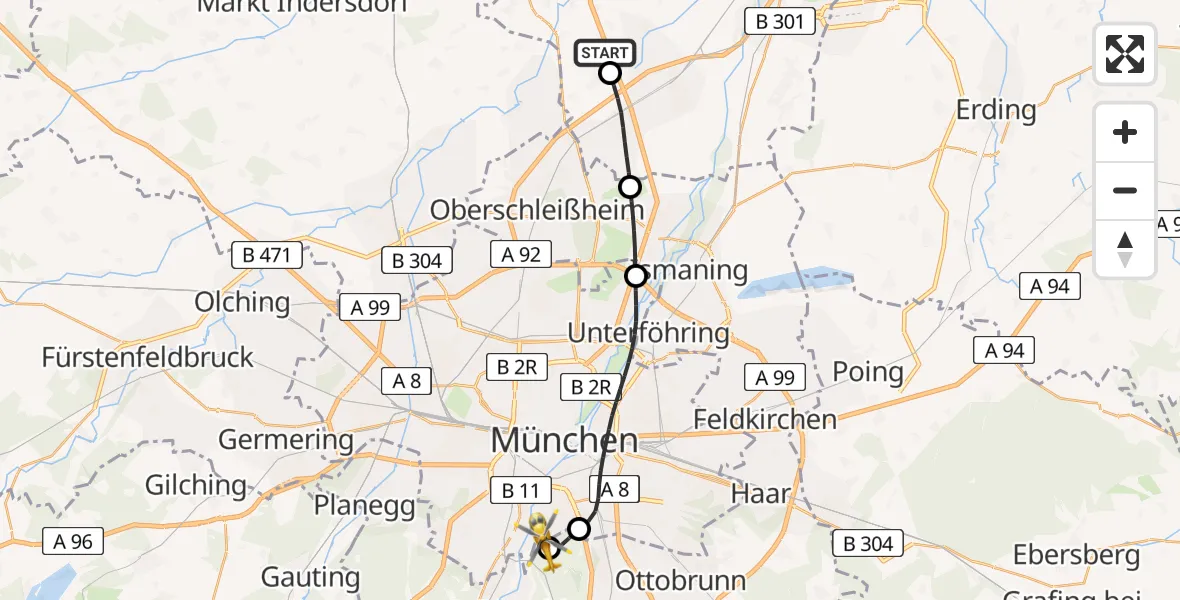 Flugroute Rettungshubschrauber Neufahrn b.Freising - ADAC Air Rescue Center Hubschrauberlandeplatz (Christoph 1), 19 April 2026, 08:20