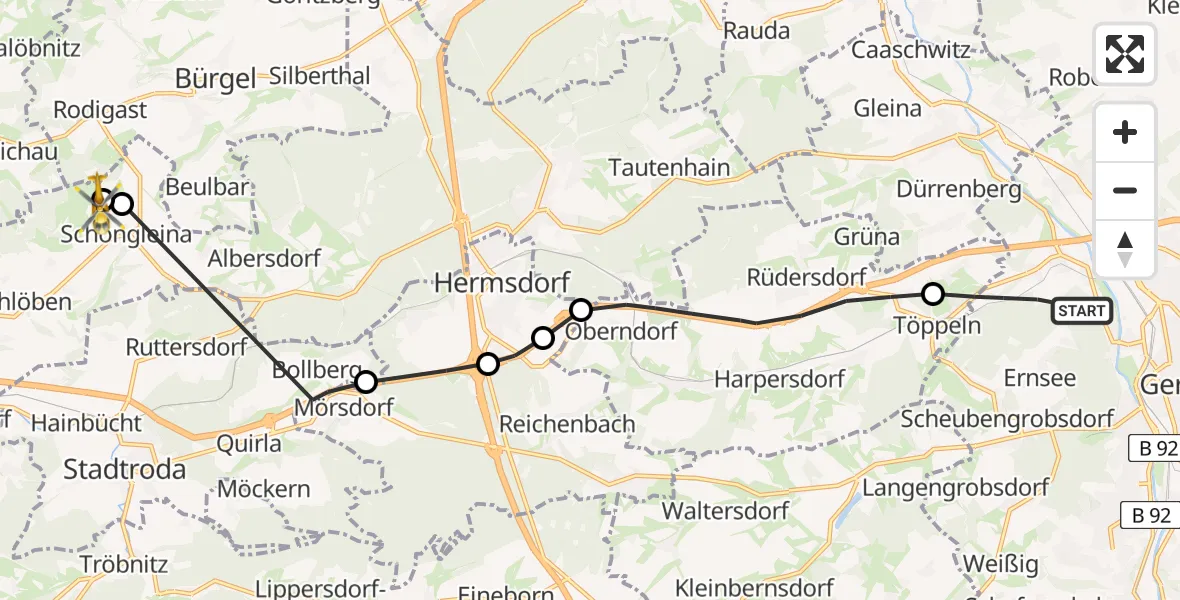 Flugroute Rettungshubschrauber Gera - Jena-Schöngleina Flugplatz, 19 April 2026, 08:24