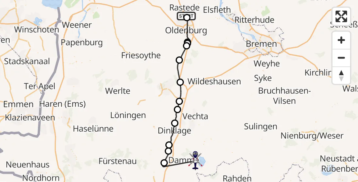 Flugroute Polizeihubschrauber Rastede - Damme, 19 April 2026, 08:32
