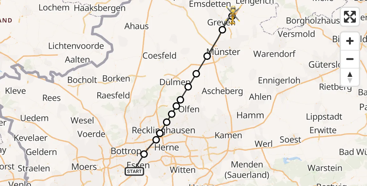 Flugroute Ambulanzhubschrauber Essen - Christoph  Westfalen-ADAC, 19 April 2026, 08:34