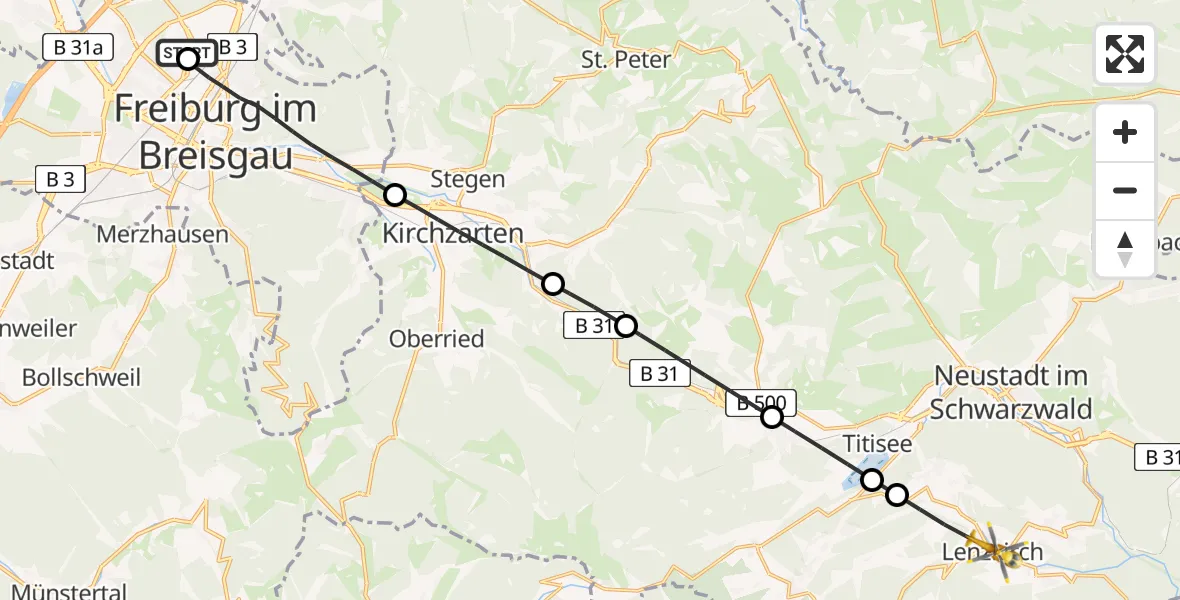 Flugroute Rettungshubschrauber Freiburg im Breisgau Flugplatz - Lenzkirch, 19 April 2026, 08:40