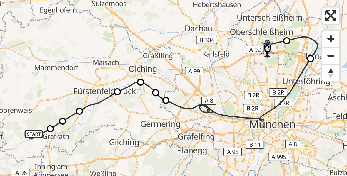 Flugroute Polizeihubschrauber Kottgeisering - Oberschleißheim, 19 April 2026, 08:43