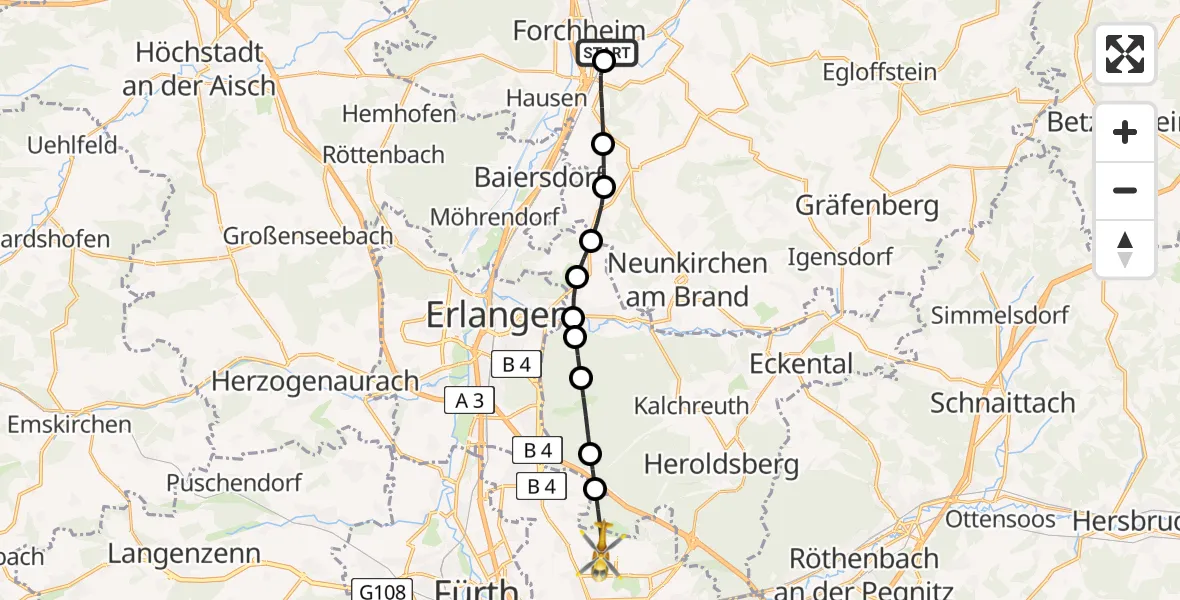 Flugroute Rettungshubschrauber Forchheim Franconian Switzerland Hospital - Flughafen Nuremberg, 19 April 2026, 09:11