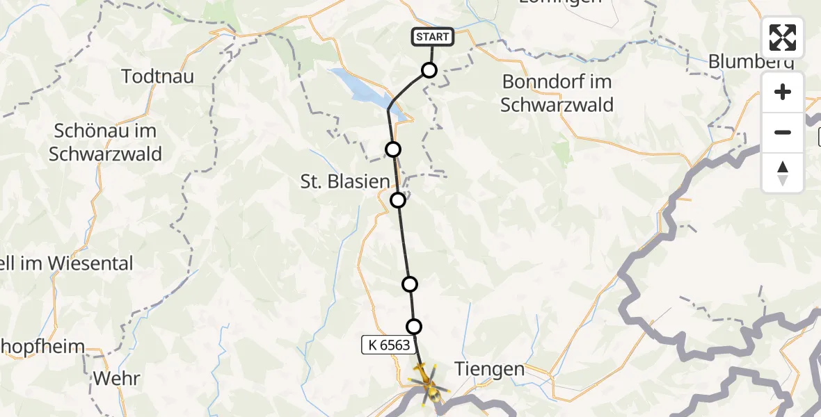 Flugroute Rettungshubschrauber Lenzkirch - Waldshut-Tiengen, 19 April 2026, 09:13