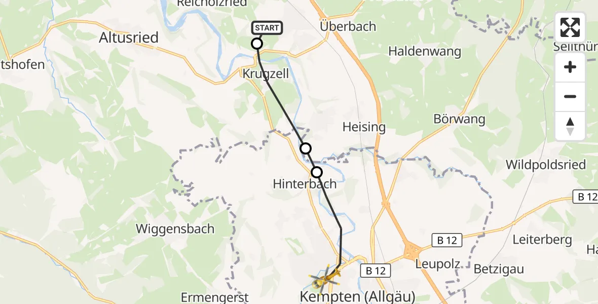Flugroute Rettungshubschrauber Dietmannsried - Kempten (Allgäu), 19 April 2026, 09:21