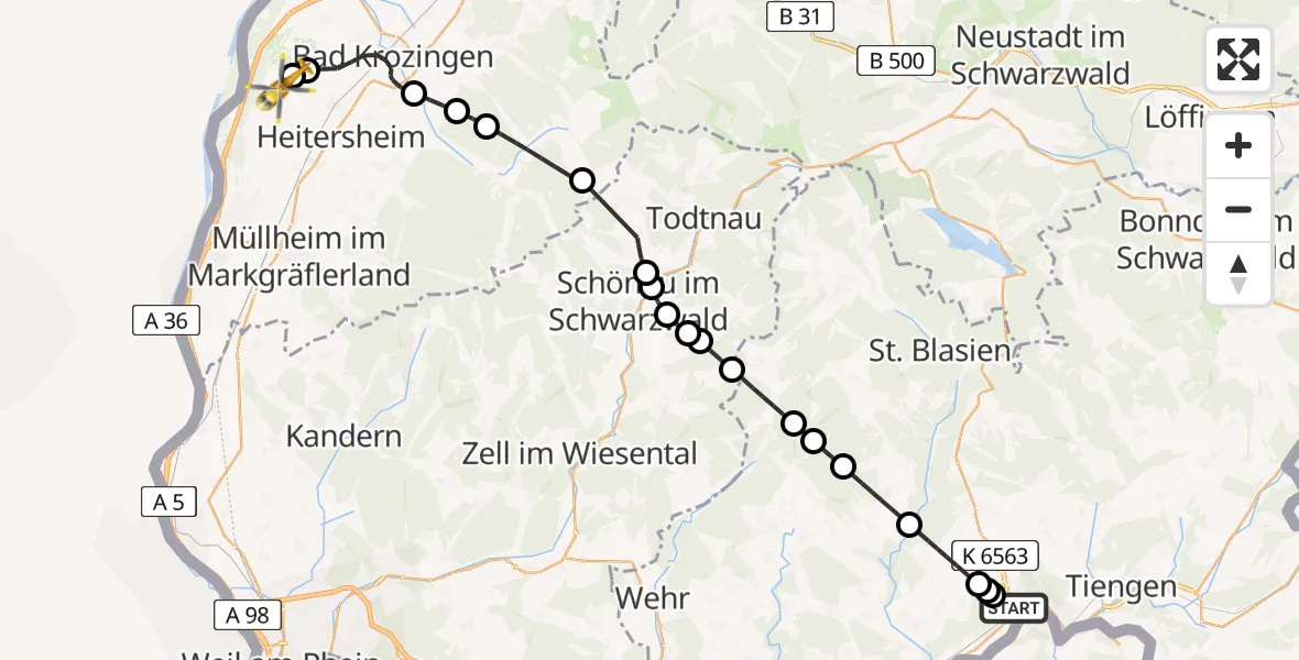 Flugroute Rettungshubschrauber Waldshut-Tiengen - Bremgarten Flugplatz, 19 April 2026, 09:39