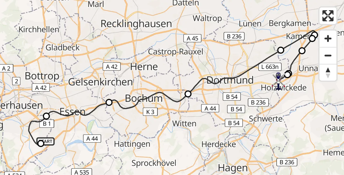 Flugroute Polizeihubschrauber Essen-Mülheim Flughafen - Dortmund Flughafen, 19 April 2026, 09:44