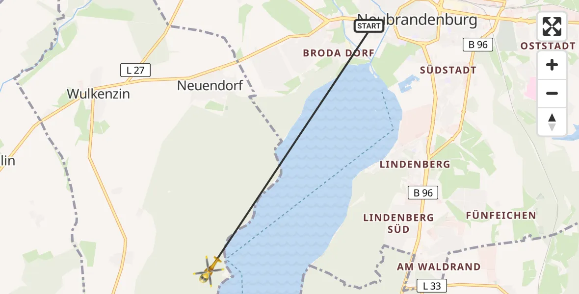 Flugroute Rettungshubschrauber Neubrandenburg - Wulkenzin, 19 April 2026, 09:45