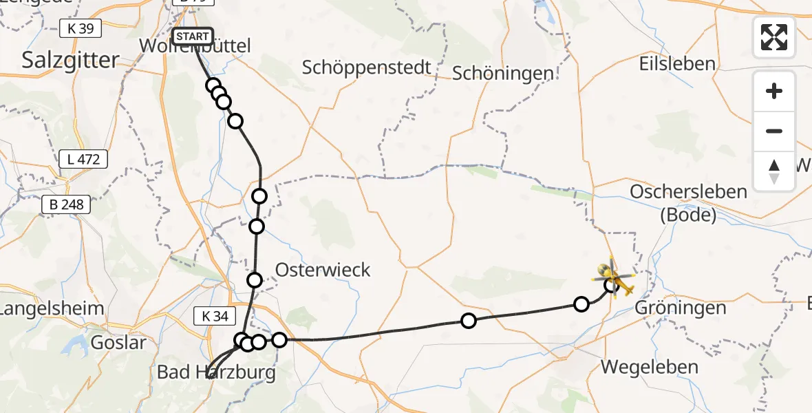 Flugroute Rettungshubschrauber Wolfenbüttel - Schwanebeck, 19 April 2026, 09:49