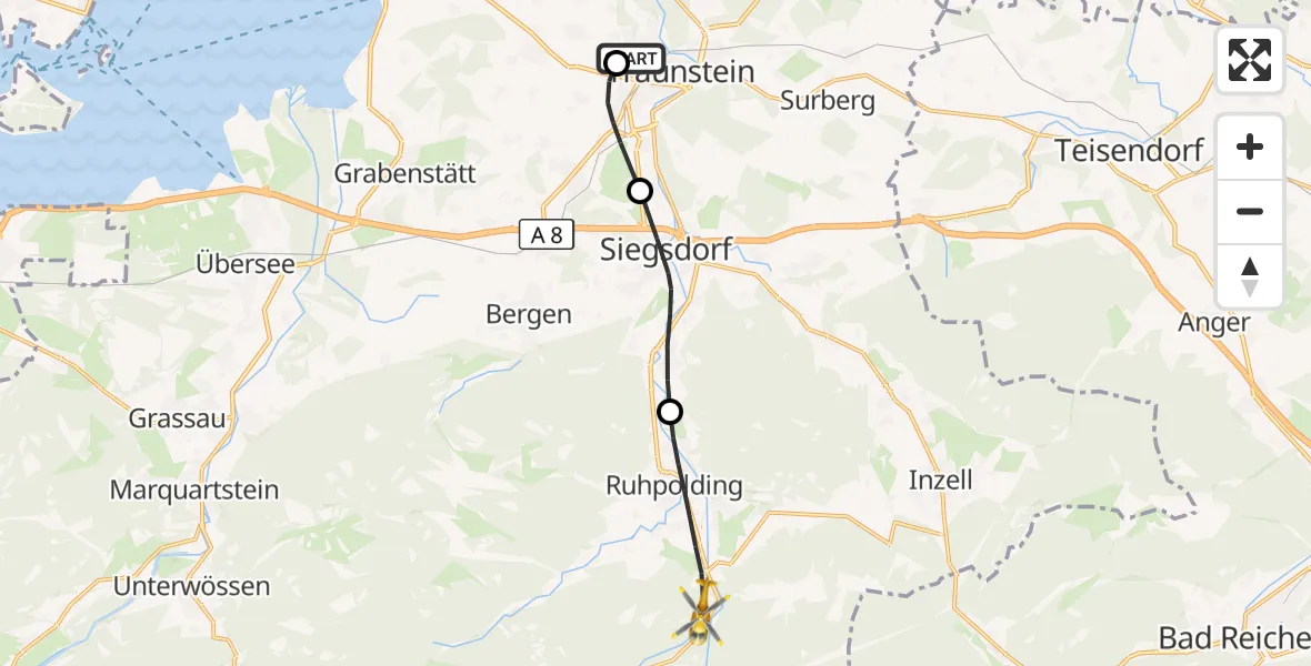 Flugroute Rettungshubschrauber Traunstein Hospital - Ruhpolding, 19 April 2026, 09:54