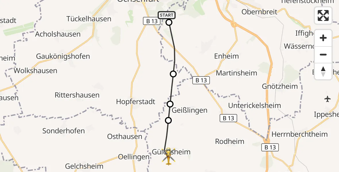 Flugroute Rettungshubschrauber Ochsenfurt Hospital - Hemmersheim, 19 April 2026, 10:11