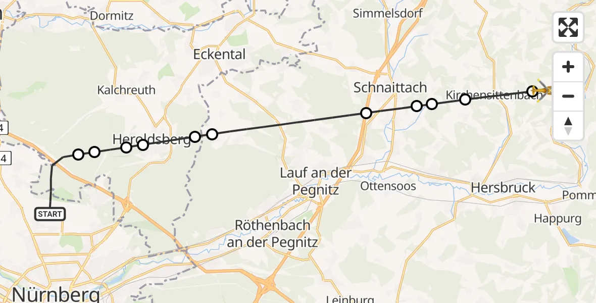 Flugroute Rettungshubschrauber Flughafen Nuremberg - Vorra, 19 April 2026, 10:15