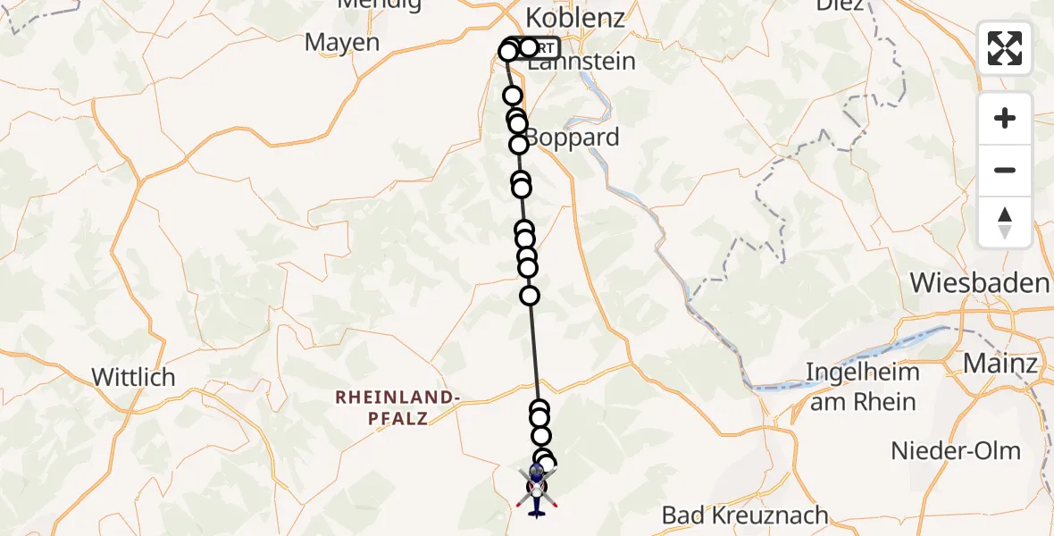 Flugroute Polizeihubschrauber Koblenz-Winningen Flugplatz - Weitersborn, 19 April 2026, 10:15