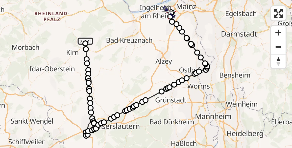 Flugroute Polizeihubschrauber Seesbach - Mainz-Finthen Flugplatz, 19 April 2026, 10:36