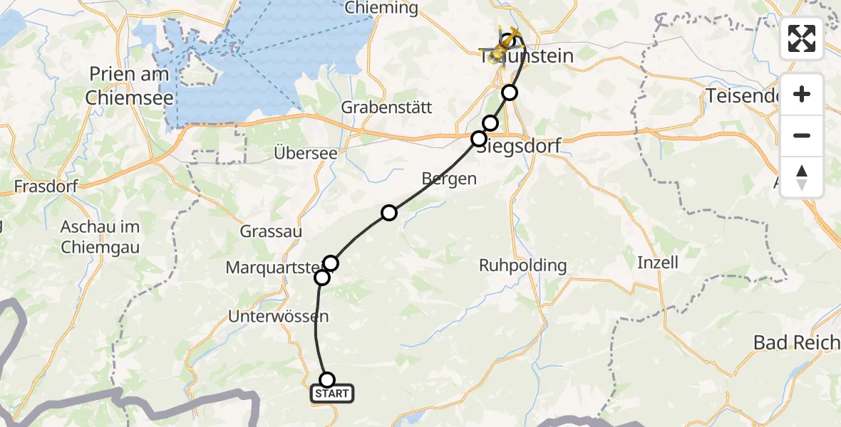 Flugroute Rettungshubschrauber Reit im Winkl - Traunstein Hospital, 19 April 2026, 10:36