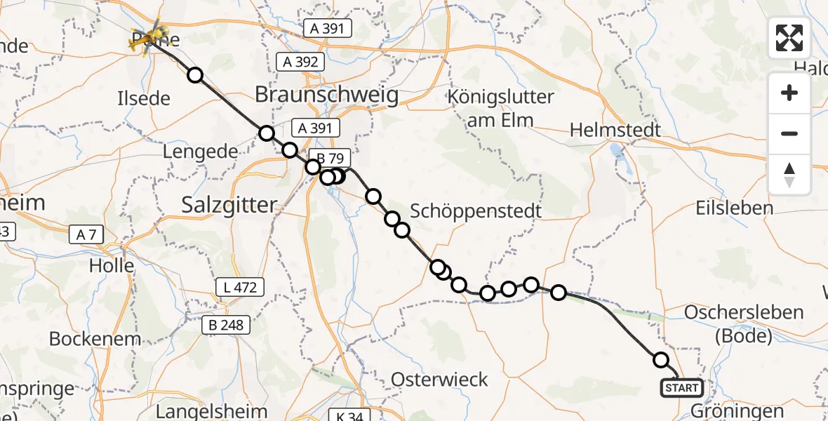 Flugroute Rettungshubschrauber Schwanebeck - Peine, 19 April 2026, 10:48