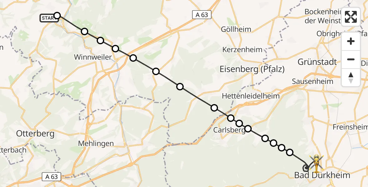 Flugroute Rettungshubschrauber Imsweiler UL - Bad Dürkheim, 19 April 2026, 10:59