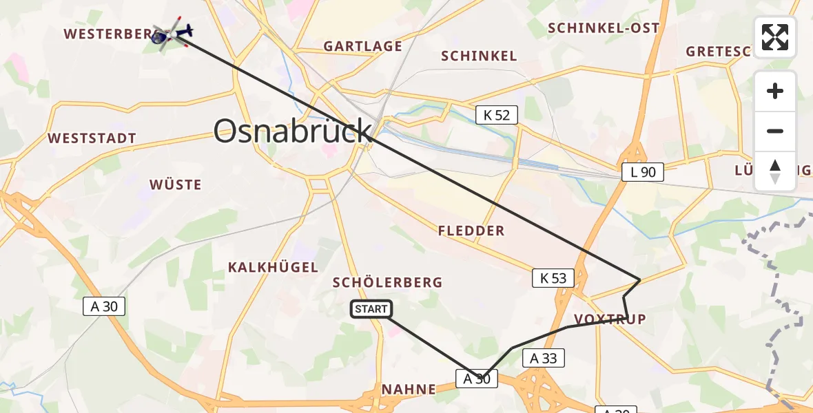 Flugroute Polizeihubschrauber Osnabrück - Osnabrück, 19 April 2026, 11:02