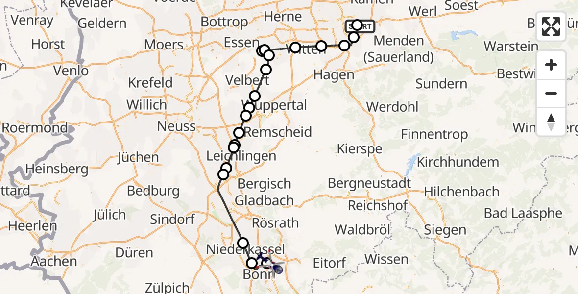 Flugroute Polizeihubschrauber Dortmund Flughafen - Sankt Augustin, 19 April 2026, 11:05