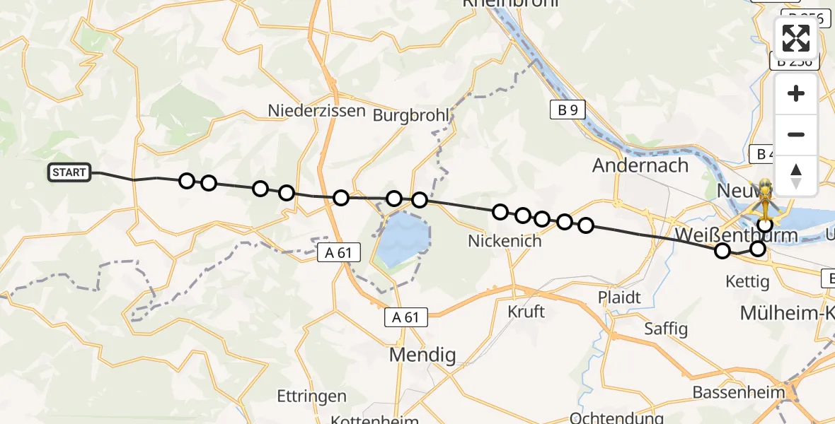 Flugroute Ambulanzhubschrauber Spessart - Neuwied, 19 April 2026, 11:08