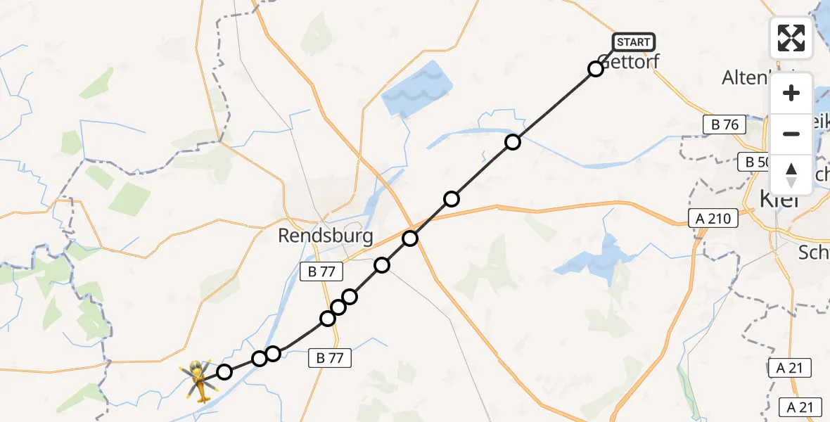 Flugroute Ambulanzhubschrauber Gettorf - Breiholz, 19 April 2026, 11:17
