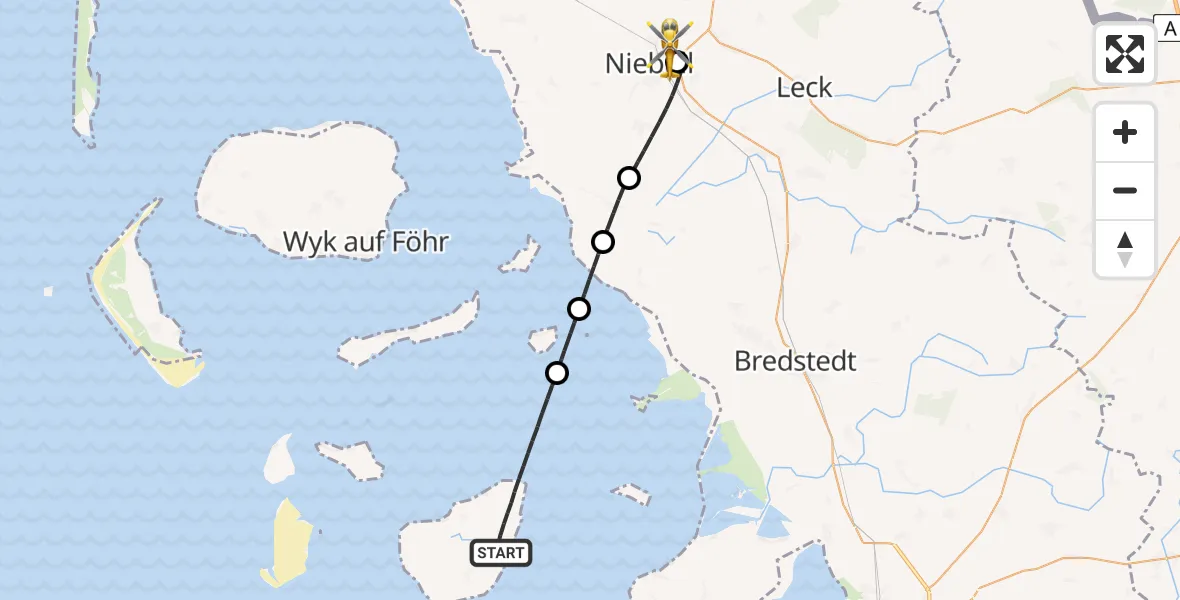 Flugroute Rettungshubschrauber Pellworm - Niebüll, 19 April 2026, 11:19