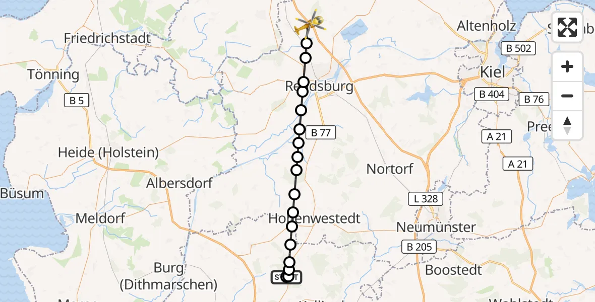 Flugroute Rettungshubschrauber Hohenlockstedt - Owschlag, 19 April 2026, 11:34