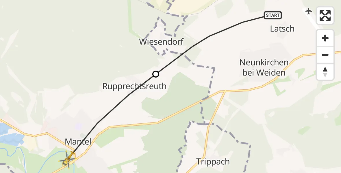 Flugroute Rettungshubschrauber Weiden i.d.OPf. - Mantel, 19 April 2026, 11:45
