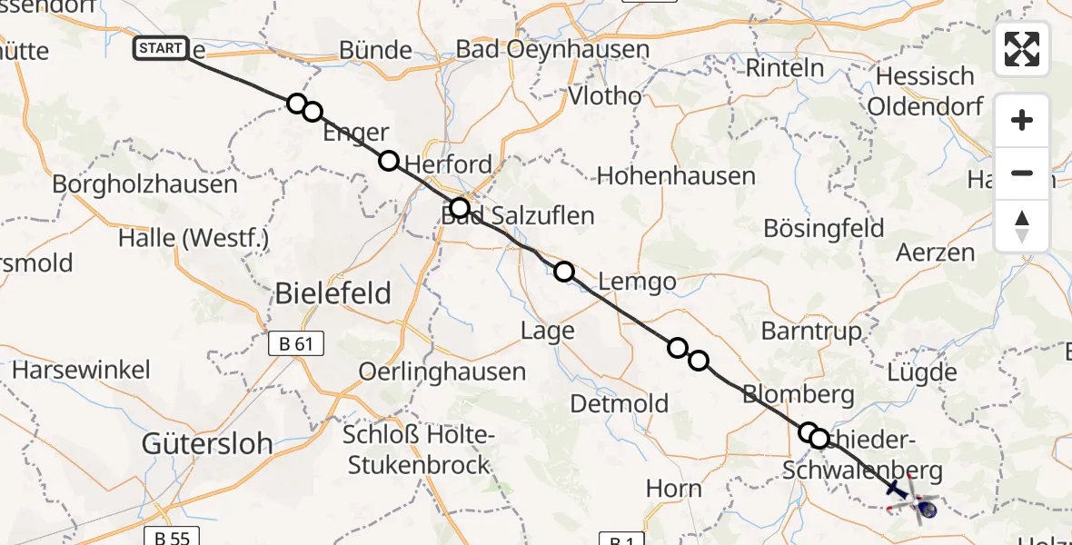 Flugroute Polizeihubschrauber Melle - Marienmünster, 19 April 2026, 11:49