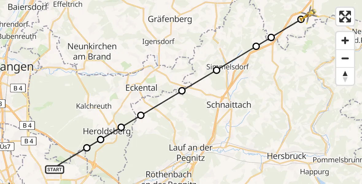 Flugroute Rettungshubschrauber Flughafen Nuremberg - Plech, 19 April 2026, 11:51