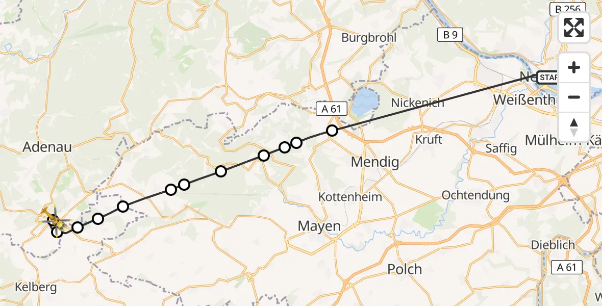 Flugroute Ambulanzhubschrauber Neuwied - Nürburgring Hubschrauberlandeplatz, 19 April 2026, 11:51