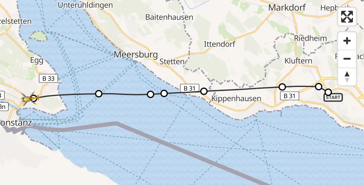 Flugroute Rettungshubschrauber Friedrichshafen Hospital - Konstanz Hospital, 19 April 2026, 11:56