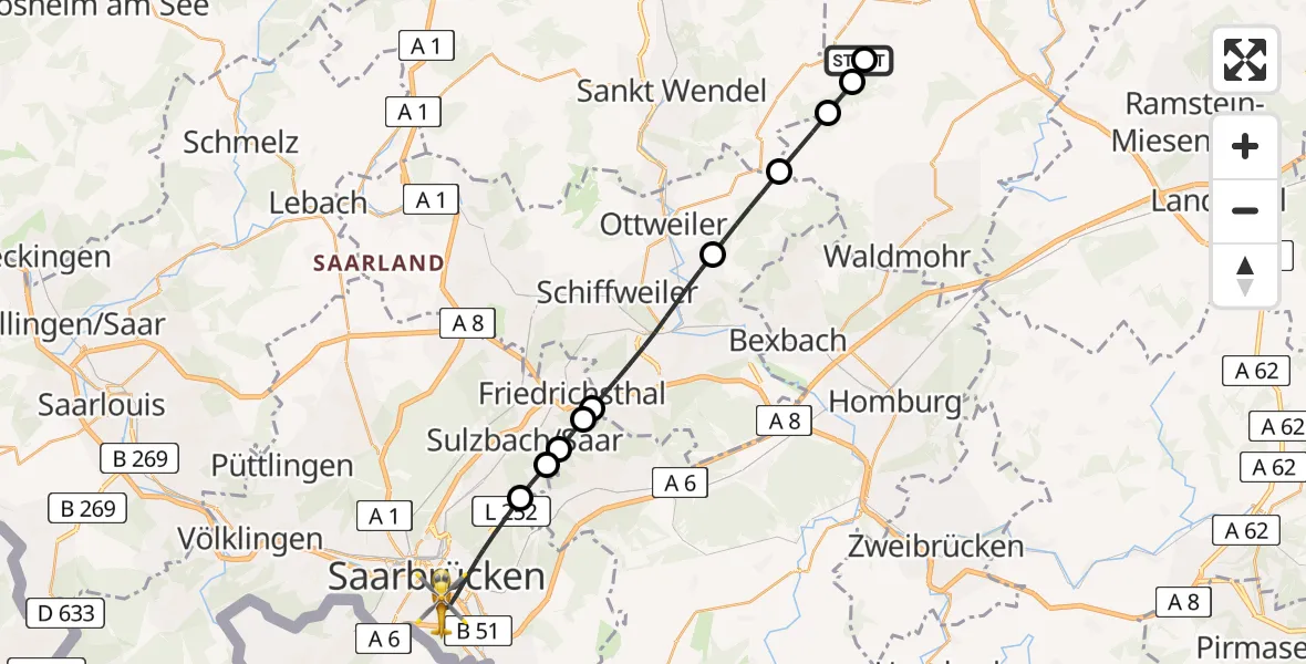 Flugroute Rettungshubschrauber Langenbach - Saarbrücken, 19 April 2026, 12:02