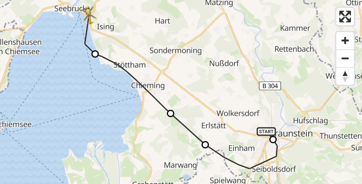 Flugroute Rettungshubschrauber Traunstein Hospital - Chieming, 19 April 2026, 12:03