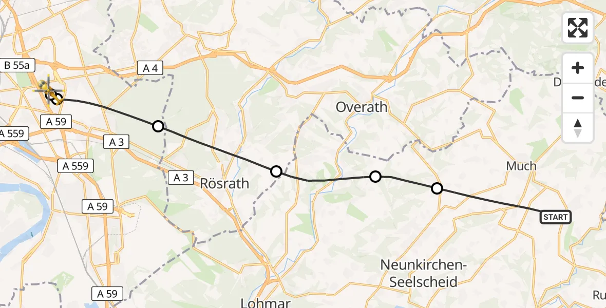 Flugroute Rettungshubschrauber Much - Merheim Hospital, 19 April 2026, 12:06